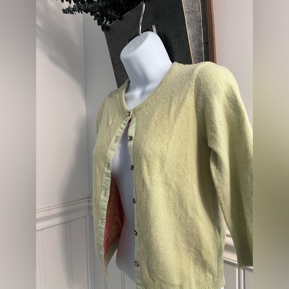 Free people xs like green angora and pink lace sweater cardigan academia - Picture 2 of 8